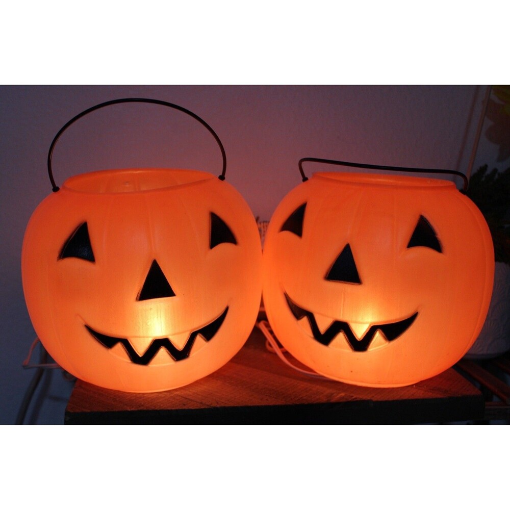 2 General Foam Plastics Halloween Jack-O-Lantern Pumpkin Light Pail Bucket USA